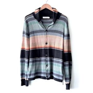 Opening Ceremony Striped Cotton Linen Button Cardigan w/ Pockets Vintage Unisex